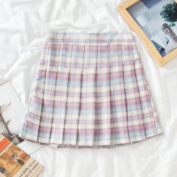 Plus Size High-Waisted Plaid Pleated Skirt for Women - 2025 Spring Summer College Style Short Skirt, Anti-Exposure Design