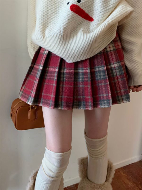Plus Size High-Waisted Plaid Pleated Skirt for Women - 2025 Spring Summer College Style Short Skirt, Anti-Exposure Design