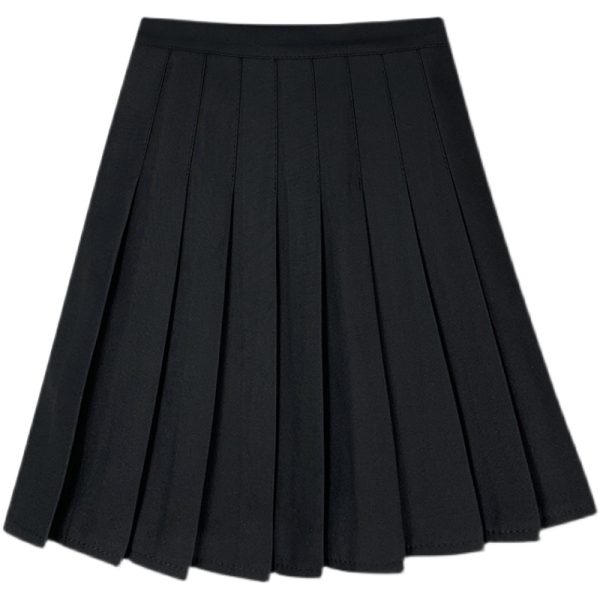 Plus-Size High-Waisted Pleated A-Line Skirt for Women - JK Style Gray Mid-Length Spring Summer Skirt for Curvy Figures