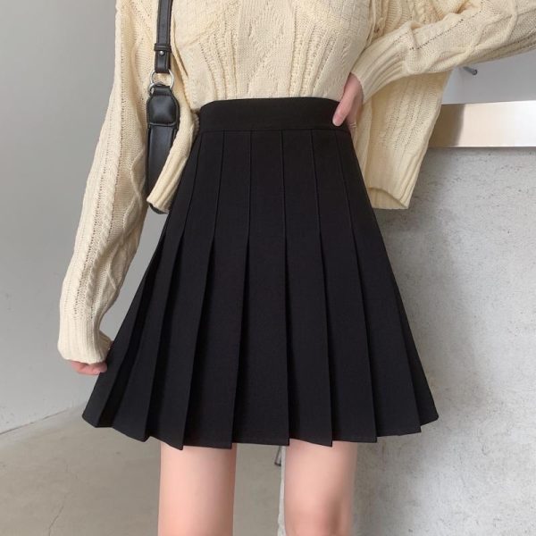 Plus-Size High-Waisted Pleated A-Line Skirt for Women - JK Style Gray Mid-Length Spring Summer Skirt for Curvy Figures