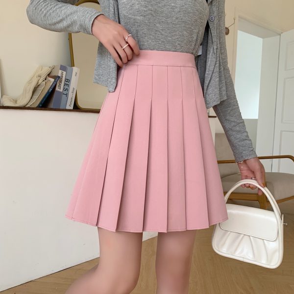 Plus-Size High-Waisted Pleated A-Line Skirt for Women - JK Style Gray Mid-Length Spring Summer Skirt for Curvy Figures