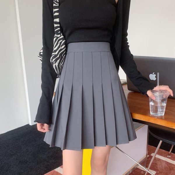 Plus-Size High-Waisted Pleated A-Line Skirt for Women - JK Style Gray Mid-Length Spring Summer Skirt for Curvy Figures