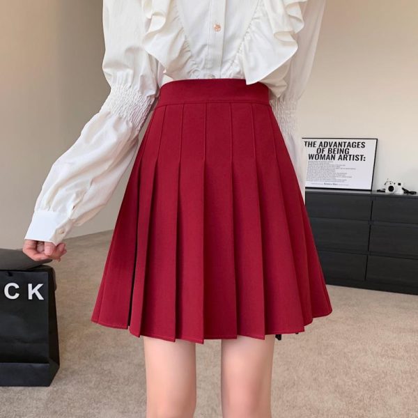 Plus-Size High-Waisted Pleated A-Line Skirt for Women - JK Style Gray Mid-Length Spring Summer Skirt for Curvy Figures