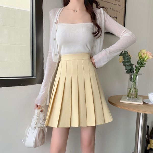Plus Size High-Waisted Pleated A-Line Skirt for Women - Summer Mid-Length College Style, Anti-Exposure, Slimming Fit