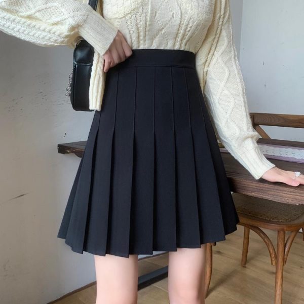 Plus Size High-Waisted Pleated A-Line Skirt for Women - Summer Mid-Length College Style, Anti-Exposure, Slimming Fit