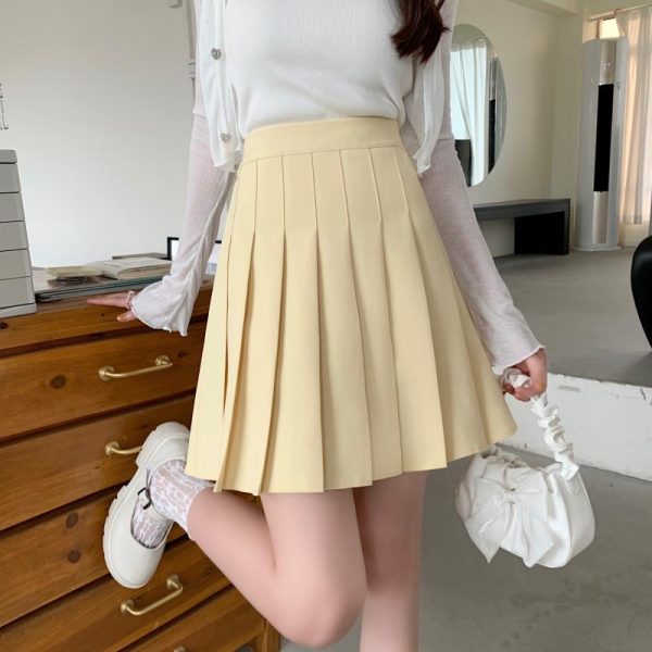 Plus Size High-Waisted Pleated A-Line Skirt for Women - Summer Mid-Length College Style, Anti-Exposure, Slimming Fit