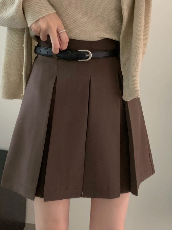 Plus-Size High-Waisted Pleated A-Line Skirt for Women, Slimming College Style, Trendy Half Skirt for Curvy Figures