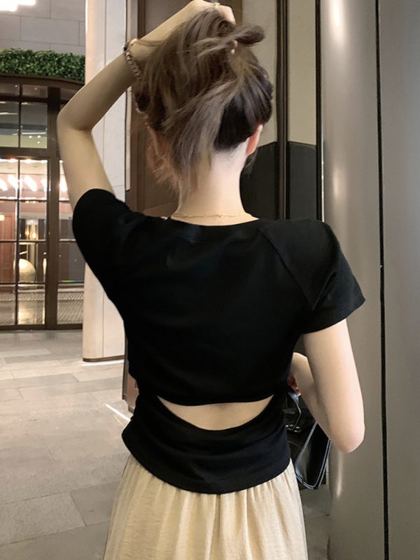 Plus-Size Hollow Out Pleated Shoulder Short Sleeve T-Shirt for Women - Summer Slimming Top, Spicy Girl Design, Covers Belly