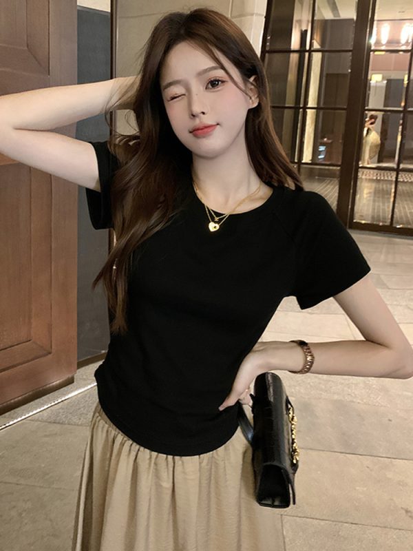 Plus-Size Hollow Out Pleated Shoulder Short Sleeve T-Shirt for Women - Summer Slimming Top, Spicy Girl Design, Covers Belly
