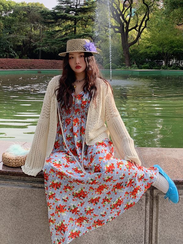 Plus Size Ice Silk Knitted Cardigan and Camisole Two-Piece Set for Curvy Women - Spring/Summer 2025 Fashion