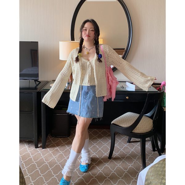 Plus Size Ice Silk Knitted Cardigan and Camisole Two-Piece Set for Curvy Women - Spring/Summer 2025 Fashion