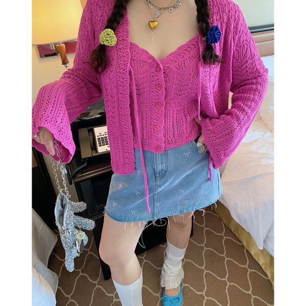 Plus Size Ice Silk Knitted Cardigan and Camisole Two-Piece Set for Curvy Women - Spring/Summer 2025 Fashion