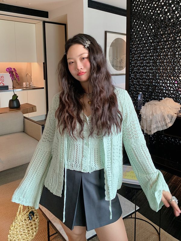 Plus Size Ice Silk Knitted Cardigan and Camisole Two-Piece Set for Curvy Women - Spring/Summer 2025 Fashion