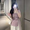 Plus-Size Irregular U-Neck Short Sleeve T-Shirt for Women - Flattering Cinched Waist, Summer Essential, French Design