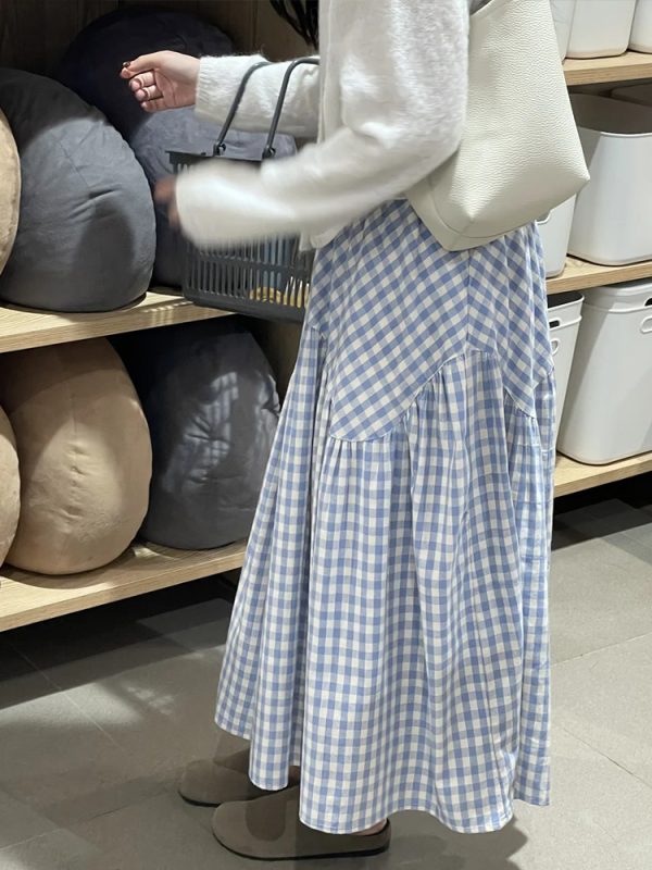 Plus Size Japanese-Style Irregular Splicing Plaid Skirt for Women, 2025 A-Line Large Swing Long Skirt