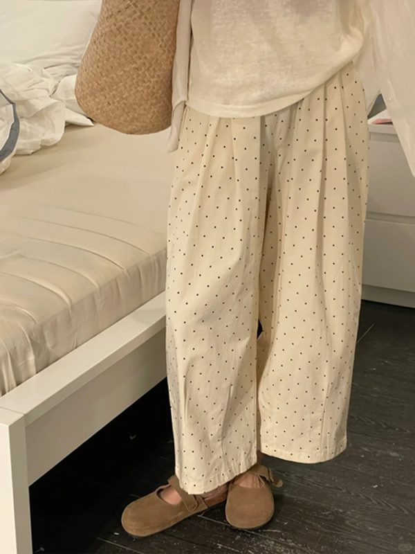 Plus Size Japanese Style Polka Dot Balloon Pants for Women, Loose Slimming Nine-Point Casual Summer Trousers for Plus-Size Petites