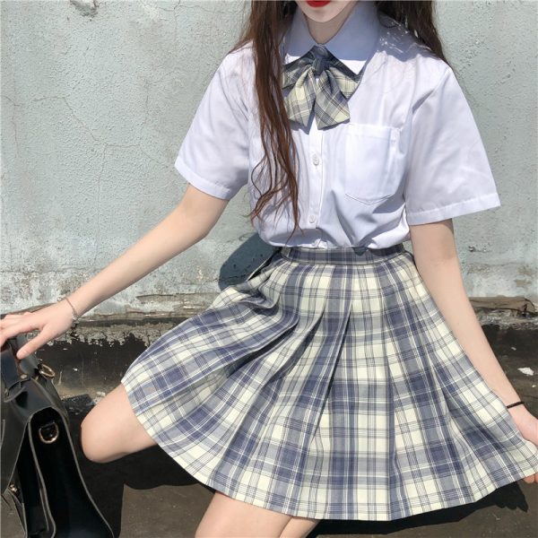 Plus Size JK Plaid Skirt, Women's High-Waisted A-Line, College Style Pleated Uniform Skirt, Summer Fashion for Plus-Size Girls