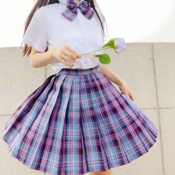 Plus Size JK Plaid Skirt, Women's High-Waisted A-Line, College Style Pleated Uniform Skirt, Summer Fashion for Plus-Size Girls