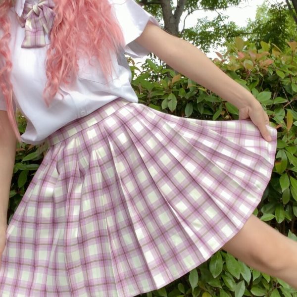 Plus Size JK Plaid Skirt, Women's High-Waisted A-Line, College Style Pleated Uniform Skirt, Summer Fashion for Plus-Size Girls