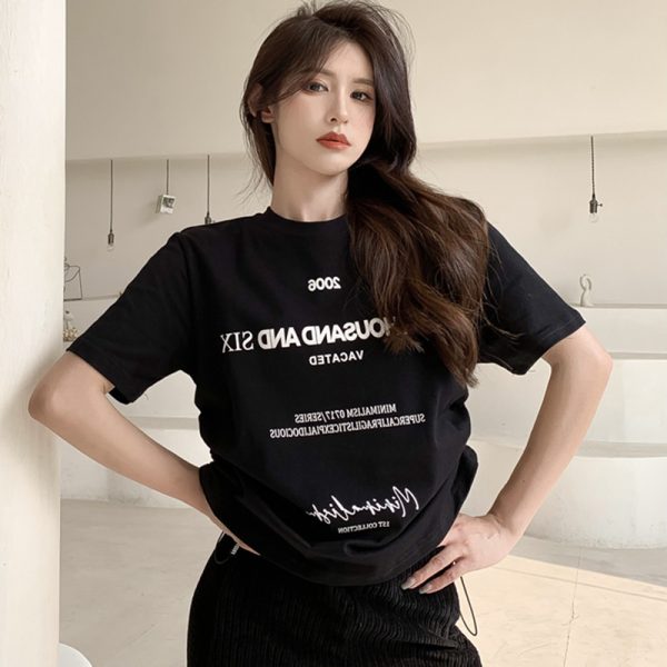 Plus Size Letter Print Short Sleeve T-Shirt for Women, Loose Drawstring Summer Top, Slimming Tummy-Covering Design