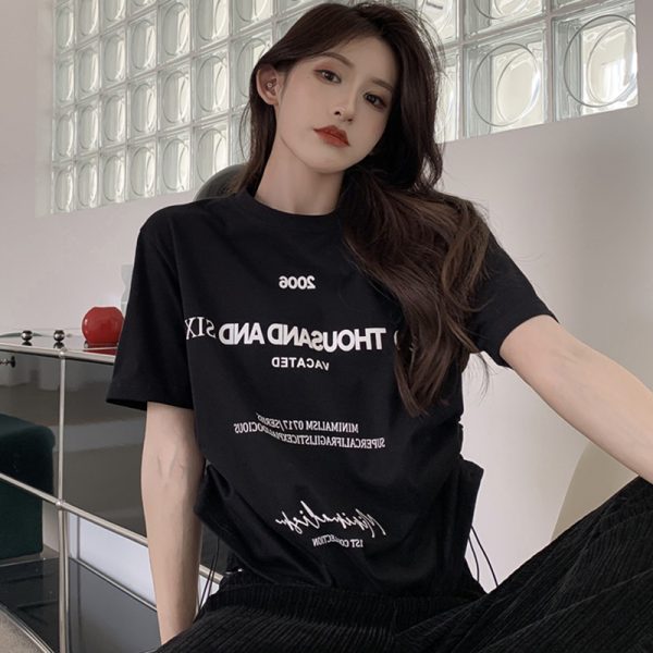 Plus Size Letter Print Short Sleeve T-Shirt for Women, Loose Drawstring Summer Top, Slimming Tummy-Covering Design
