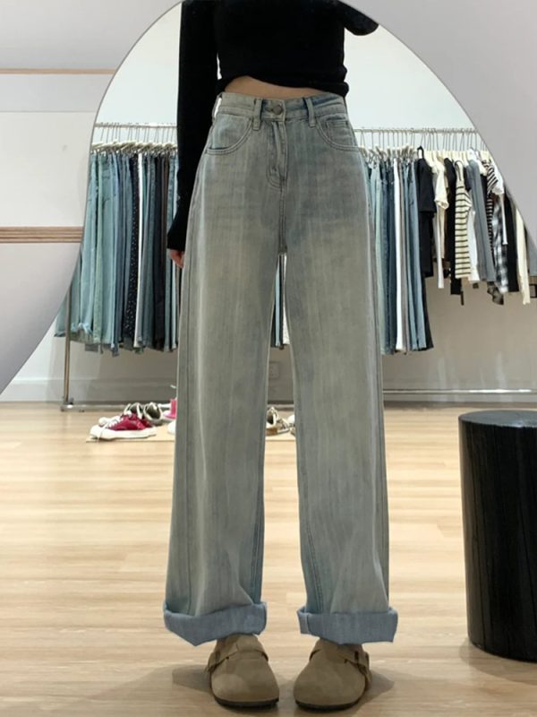 Plus-Size Light Denim Wide-Leg Pants for Women - Summer Straight-Leg BF Style, Loose Fit, Trendy and Comfortable