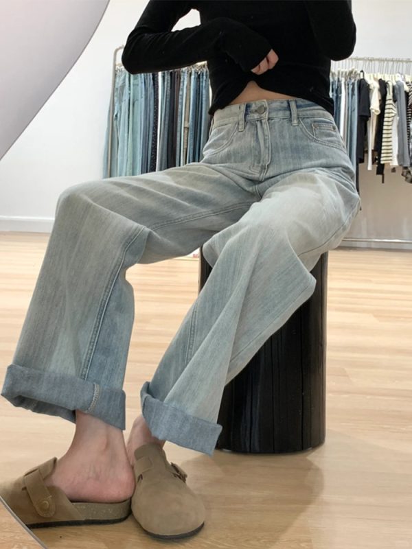 Plus-Size Light Denim Wide-Leg Pants for Women - Summer Straight-Leg BF Style, Loose Fit, Trendy and Comfortable
