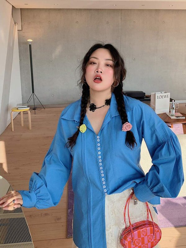 Plus Size Long Sleeve Shirt for Women, Spring 2025 Fashion, Age-Reducing Design, Trendy and Stylish Top