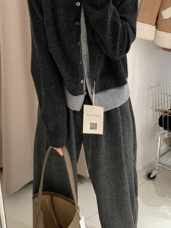 Plus Size Loose Wide-Leg Pants for Women, Slimming Long Sweatpants in Dark Gray, 2025 Trendy Lazy Style