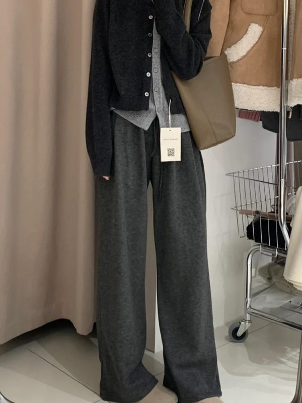 Plus Size Loose Wide-Leg Pants for Women, Slimming Long Sweatpants in Dark Gray, 2025 Trendy Lazy Style