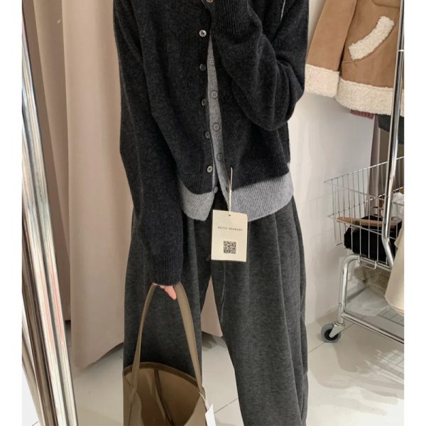 Plus Size Loose Wide-Leg Pants for Women, Slimming Long Sweatpants in Dark Gray, 2025 Trendy Lazy Style