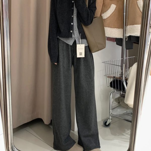 Plus Size Loose Wide-Leg Pants for Women, Slimming Long Sweatpants in Dark Gray, 2025 Trendy Lazy Style