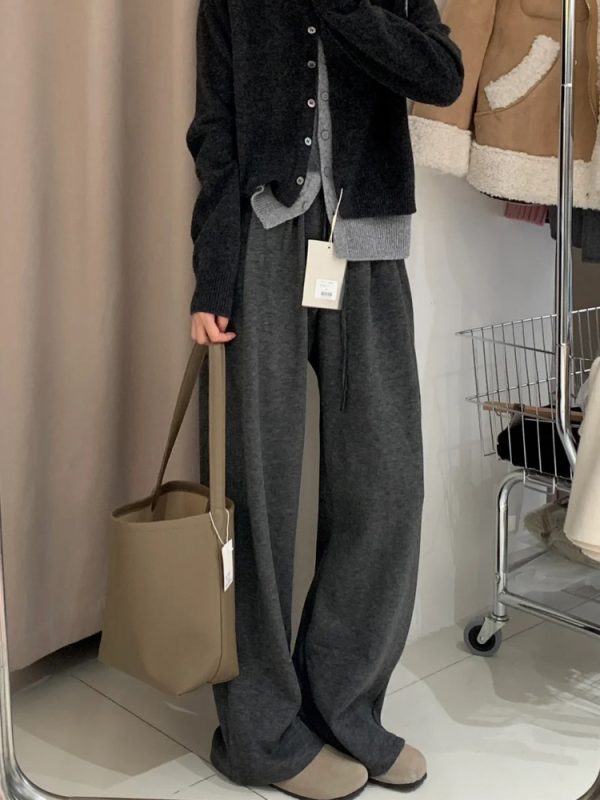 Plus Size Loose Wide-Leg Pants for Women, Slimming Long Sweatpants in Dark Gray, 2025 Trendy Lazy Style