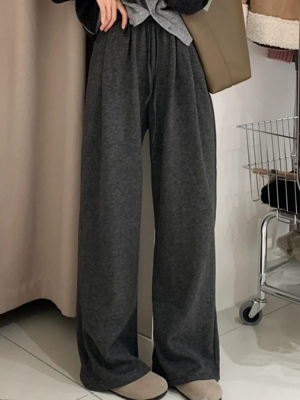 Plus Size Loose Wide-Leg Pants for Women, Slimming Long Sweatpants in Dark Gray, 2025 Trendy Lazy Style