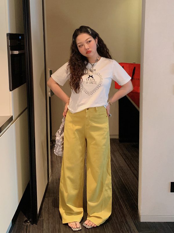 Plus Size Love Heart Bow Short Sleeve T-shirt for Women - Unique Beautiful Design - Spring/Summer 2025 - Y2K Korean Style Fashion