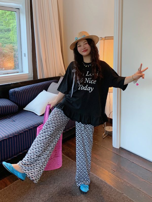 Plus Size Love Heart Print Casual Pants for Women - Lightweight Summer Style 2025