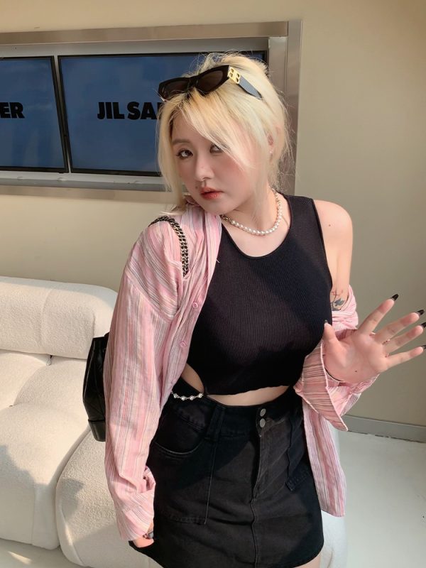 Plus Size Minimalist Oversized Striped Shirt Jacket - Breathable Sun Protection for Fresh Summer Style
