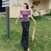 Plus Size Off-Shoulder Floral Two-Piece Set for Women - Summer Short Sleeve T-Shirt & High-Waisted Skirt, Trendy Ins Style