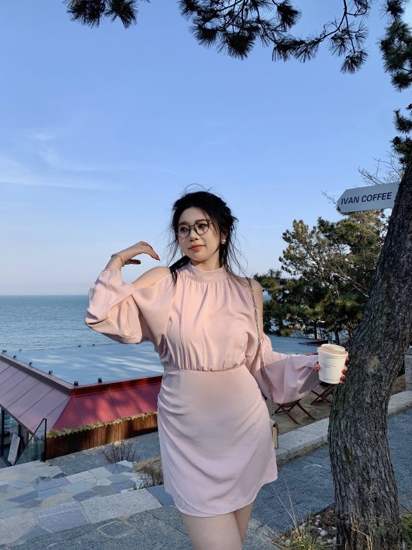 Plus Size Off-Shoulder Halter Long Sleeve Shirt Dress in Pure Desire Style - Trendy Chubby Fit, Fashionable Everyday Wear