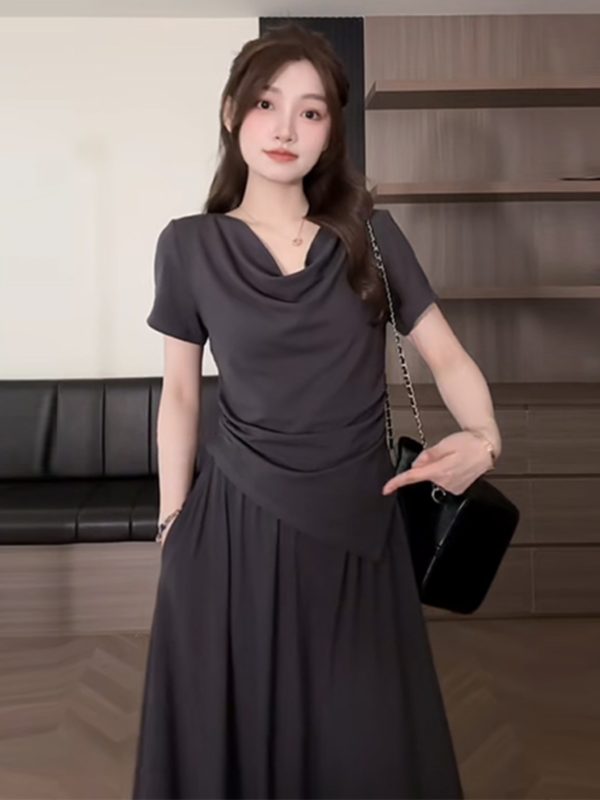 Plus Size Off-Shoulder Short Sleeve T-Shirt and Skirt Two-Piece Set for Women, Casual Summer Outfit, Slimming Fashionable Style