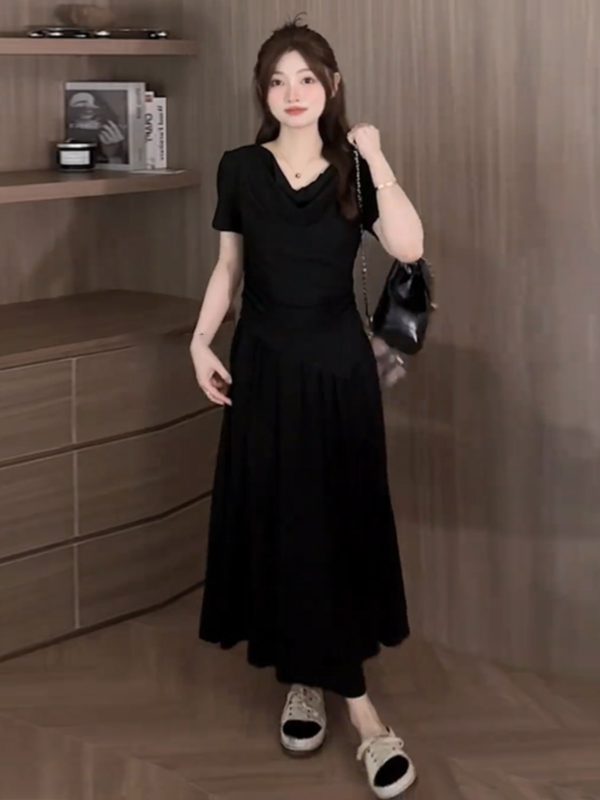 Plus Size Off-Shoulder Short Sleeve T-Shirt and Skirt Two-Piece Set for Women, Casual Summer Outfit, Slimming Fashionable Style