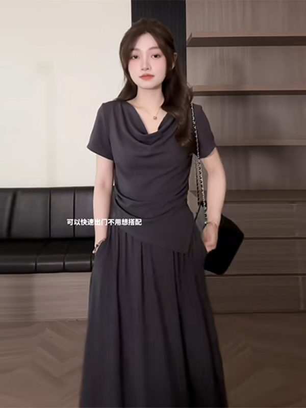 Plus Size Off-Shoulder Short Sleeve T-Shirt and Skirt Two-Piece Set for Women, Casual Summer Outfit, Slimming Fashionable Style