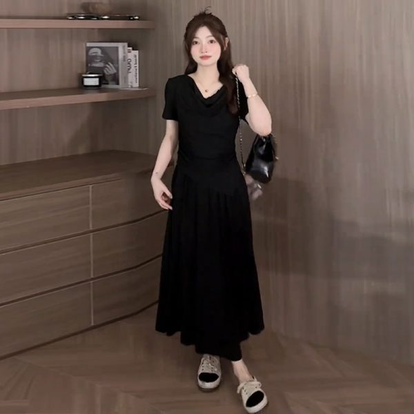 Plus Size Off-Shoulder Short Sleeve T-Shirt and Skirt Two-Piece Set for Women, Casual Summer Outfit, Slimming Fashionable Style