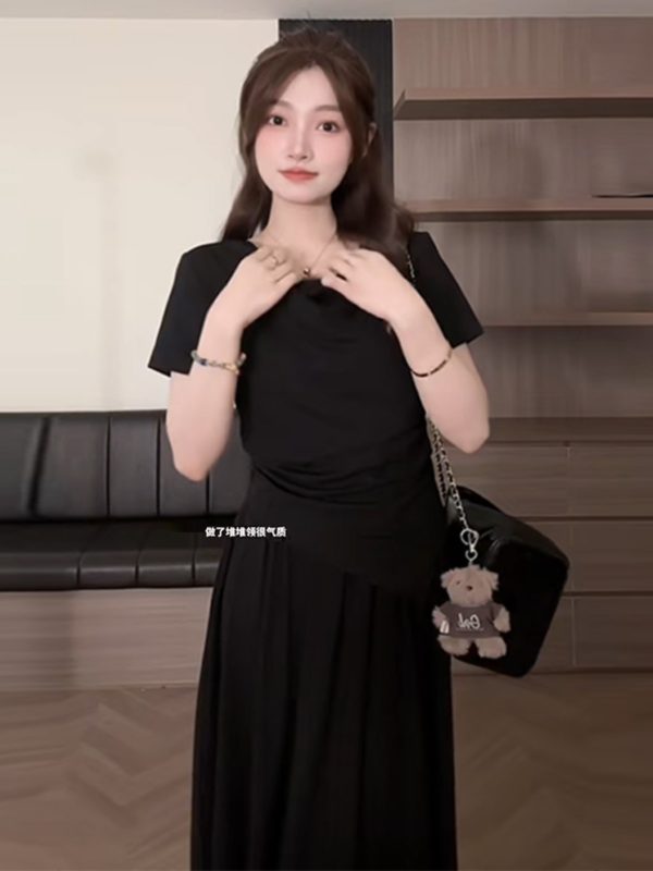 Plus Size Off-Shoulder Short Sleeve T-Shirt and Skirt Two-Piece Set for Women, Casual Summer Outfit, Slimming Fashionable Style