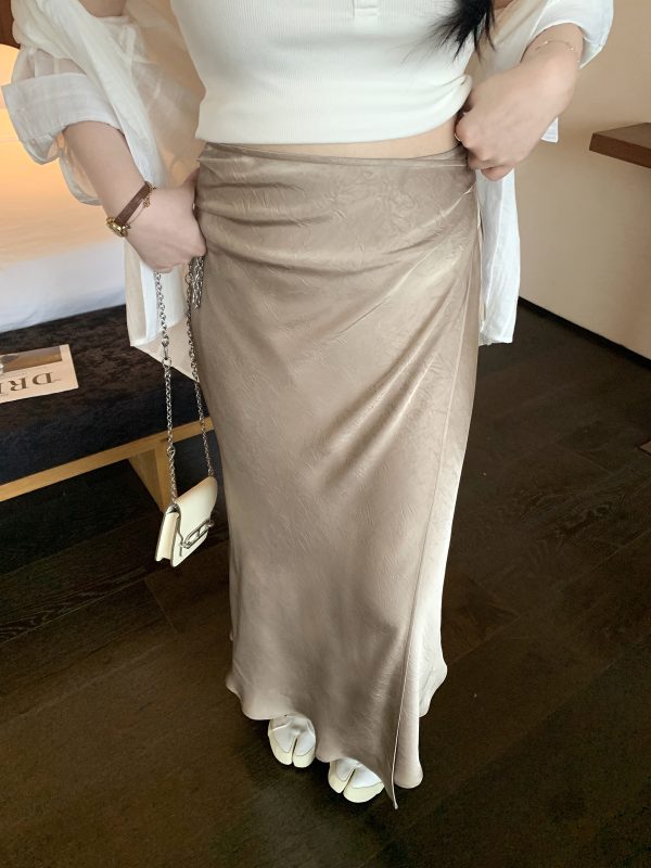 Plus Size One-Piece Satin Skirt with Flowing Diagonal Cut - Elegant Tea Break Beauty Atmosphere, Perfect for 90s and Y2K Styles