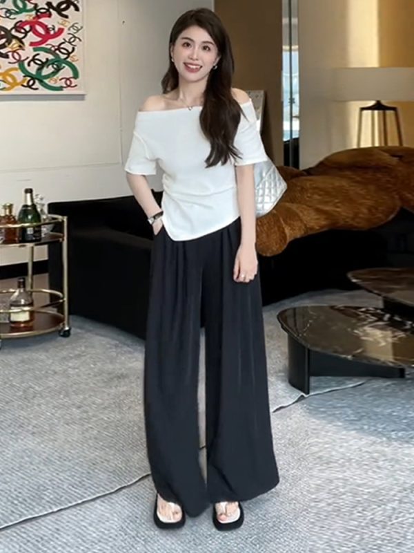 Plus-Size One-Shoulder Short Sleeve T-Shirt for Women - Spicy Girl Irregular Collarbone Summer Top, Slim Fit, Trendy Temperament Style
