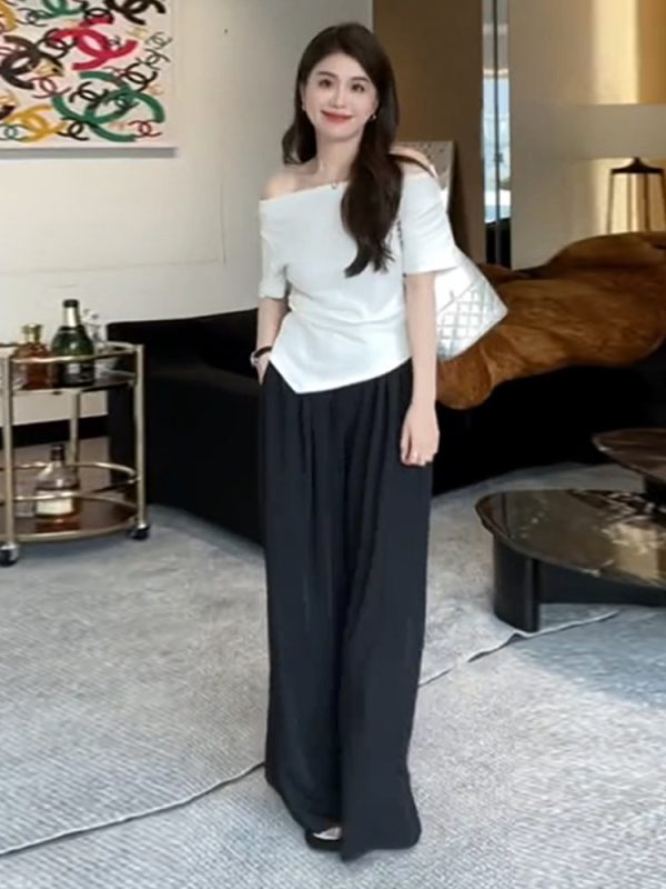 Plus-Size One-Shoulder Short Sleeve T-Shirt for Women - Spicy Girl Irregular Collarbone Summer Top, Slim Fit, Trendy Temperament Style