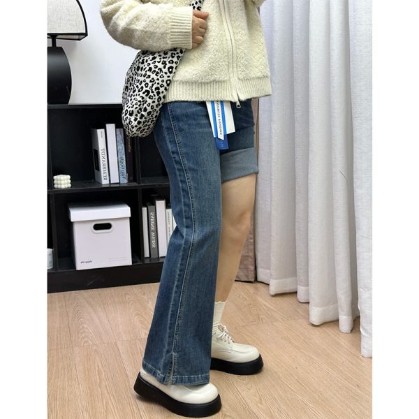 Plus-Size Pear-Shaped Slimming Flared Jeans with Side Slits - Non-Skinny Bell-Bottoms for Petite Women
