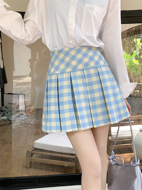 Plus-Size Pink Plaid High-Waisted Pleated Midi Skirt - Women's Summer Checkered A-Line Skirt with Slim Fit for Trendy Style