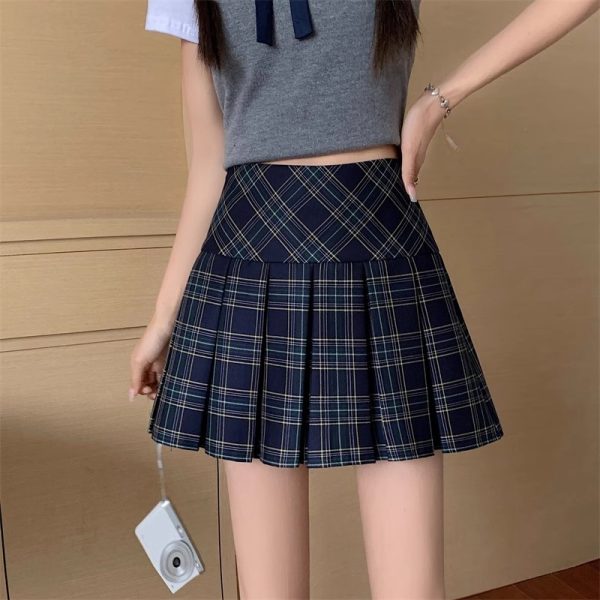Plus-Size Pink Plaid High-Waisted Pleated Midi Skirt - Women's Summer Checkered A-Line Skirt with Slim Fit for Trendy Style